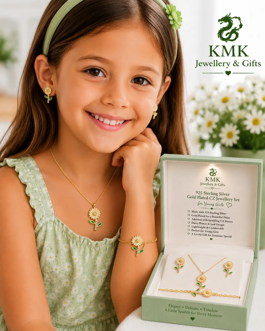 925 Sterling Silver Gold Plated CZ Sunflower Jewellery Collection for Girls - Image 5