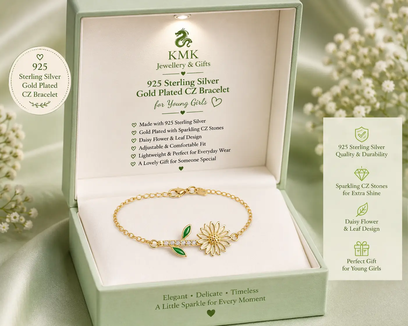 925 Sterling Silver Gold Plated CZ Sunflower Jewellery Collection for Girls - Image 4
