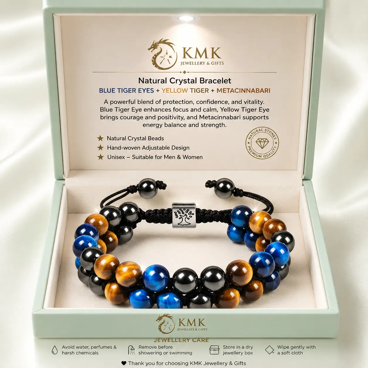 8MM Blue Tiger Eye Stone Black Magnet Bracelet Double Layer Hand-woven Black Agate Double Row Bracelet for Men and Women - Image 6