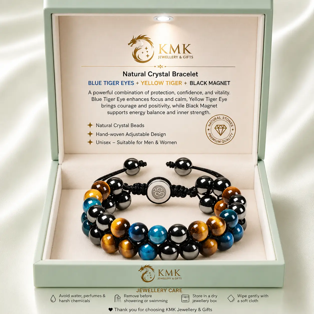 8MM Blue Tiger Eye Stone Black Magnet Bracelet Double Layer Hand-woven Black Agate Double Row Bracelet for Men and Women - Image 7