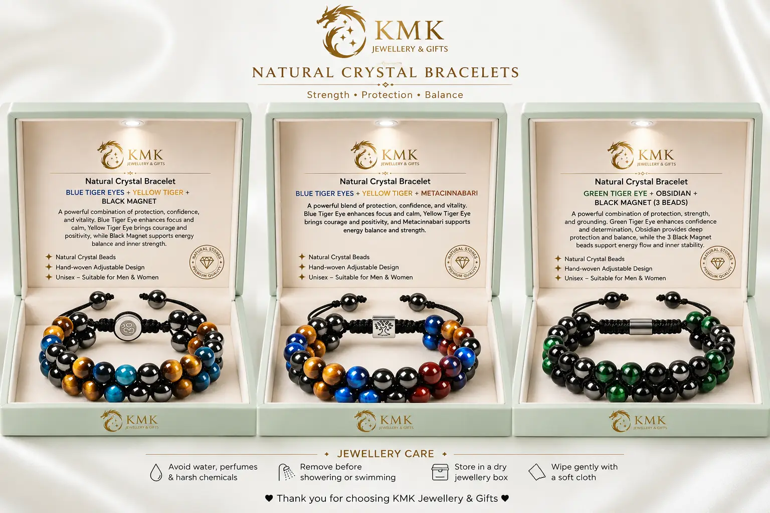 8MM Blue Tiger Eye Stone Black Magnet Bracelet Double Layer Hand-woven Black Agate Double Row Bracelet for Men and Women