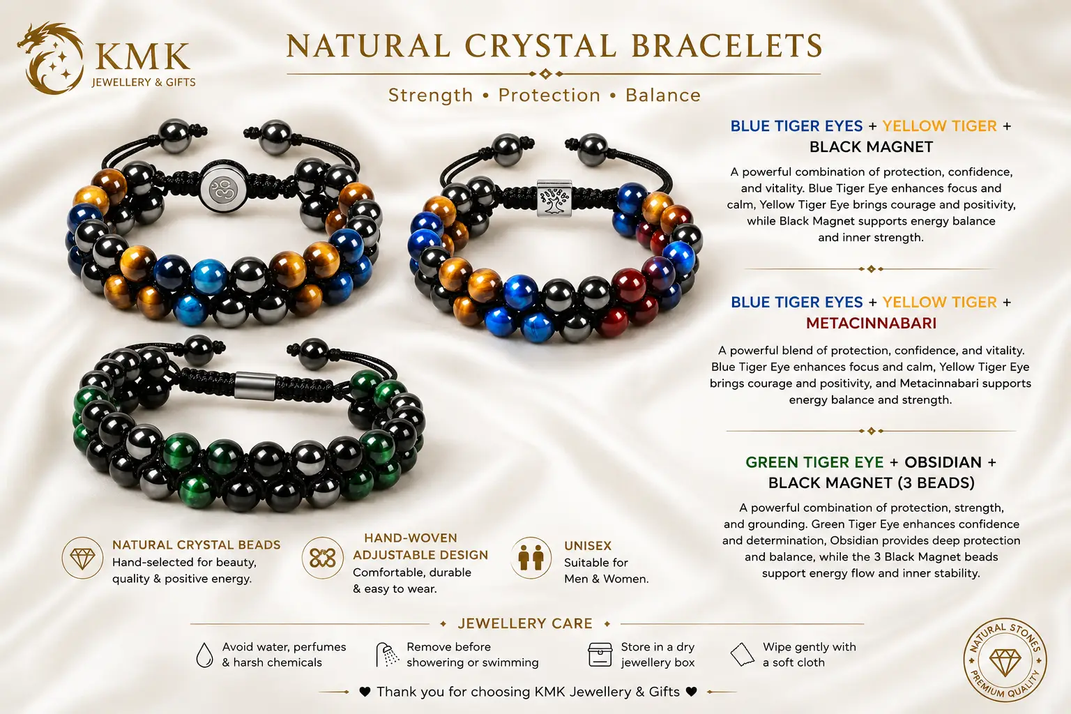 8MM Blue Tiger Eye Stone Black Magnet Bracelet Double Layer Hand-woven Black Agate Double Row Bracelet for Men and Women - Image 3