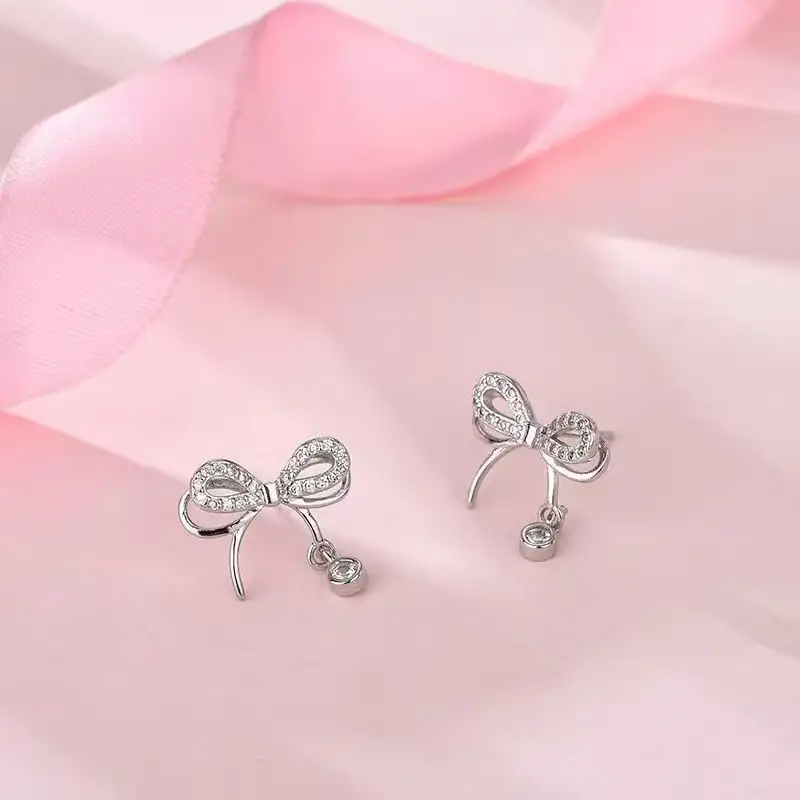 925 Sterling Silver Jewellery Sets Shiny Zirconia Bow Tie earrings, Bracelet and Necklace - Image 10