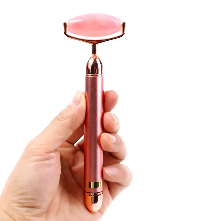 Electric Vibrating Rose Quartz Facial Roller Massage Beauty Tool - Image 2