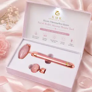 Electric Vibrating Rose Quartz Facial Roller Massage Beauty Tool