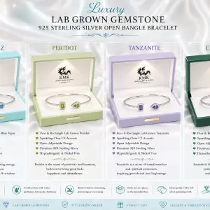 Luxury Pear Shaped Lab Grown Emerald 925 Sterling Silver Open Bangle Bracelet