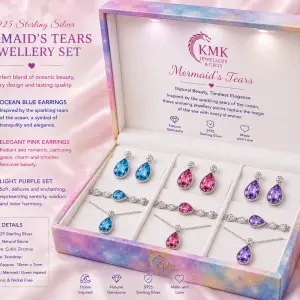 S925 Sterling Silver Women's Light Luxury Style Cross-border Mermaid's Tears Jewellery Set Natural Stone