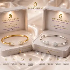 925 Sterling Silver Gold Plated 1.99 Carat Moissanite Diamonds and 925 Sterling Silver 1.99ct Moissanite Diamonds open bangle