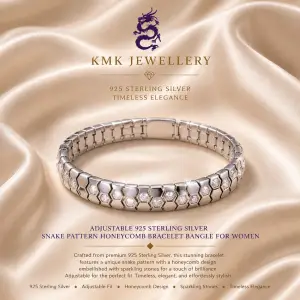 Adjustable 925 Sterling Silver Snake Pattern Honeycomb Bracelet Bangle for Women
