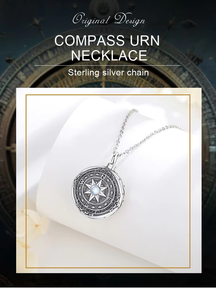 925 Sterling Silver Moonstone Compass Bulk Pet Ashes Memorial Urn Cremation Jewellery Necklace - Image 7
