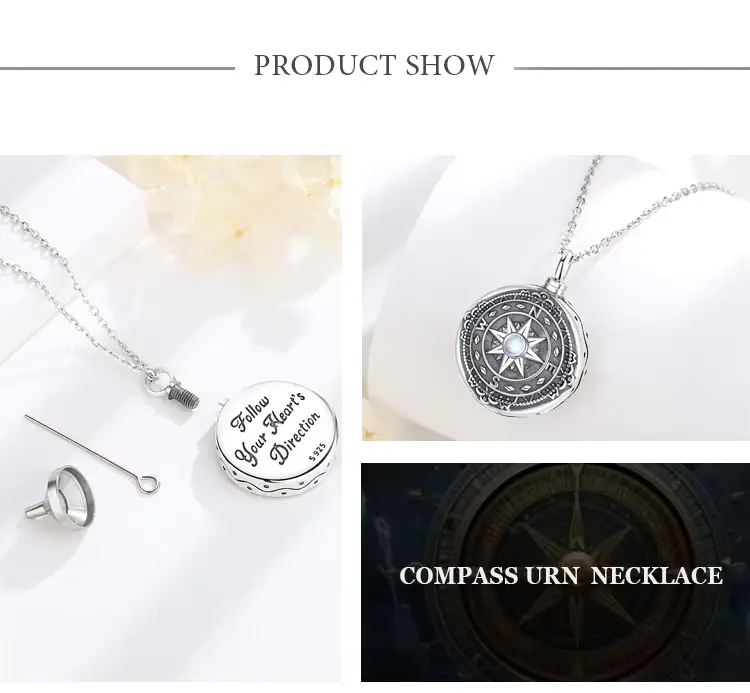 925 Sterling Silver Moonstone Compass Bulk Pet Ashes Memorial Urn Cremation Jewellery Necklace - Image 5