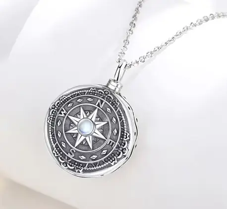 925 Sterling Silver Moonstone Compass Bulk Pet Ashes Memorial Urn Cremation Jewellery Necklace - Image 9
