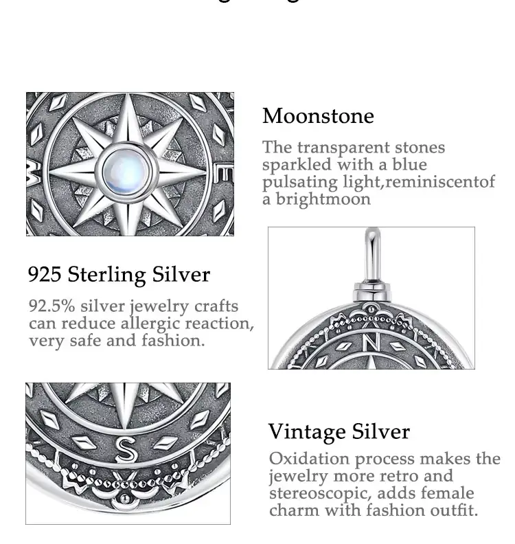 925 Sterling Silver Moonstone Compass Bulk Pet Ashes Memorial Urn Cremation Jewellery Necklace - Image 6