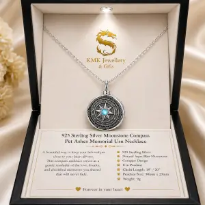 925 Sterling Silver Moonstone Compass Bulk Pet Ashes Memorial Urn Cremation Jewellery Necklace