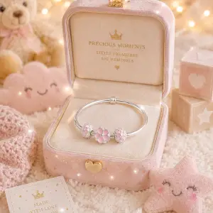 Beautiful 925 Sterling Silver Baby Bangle with beautiful pink flowers