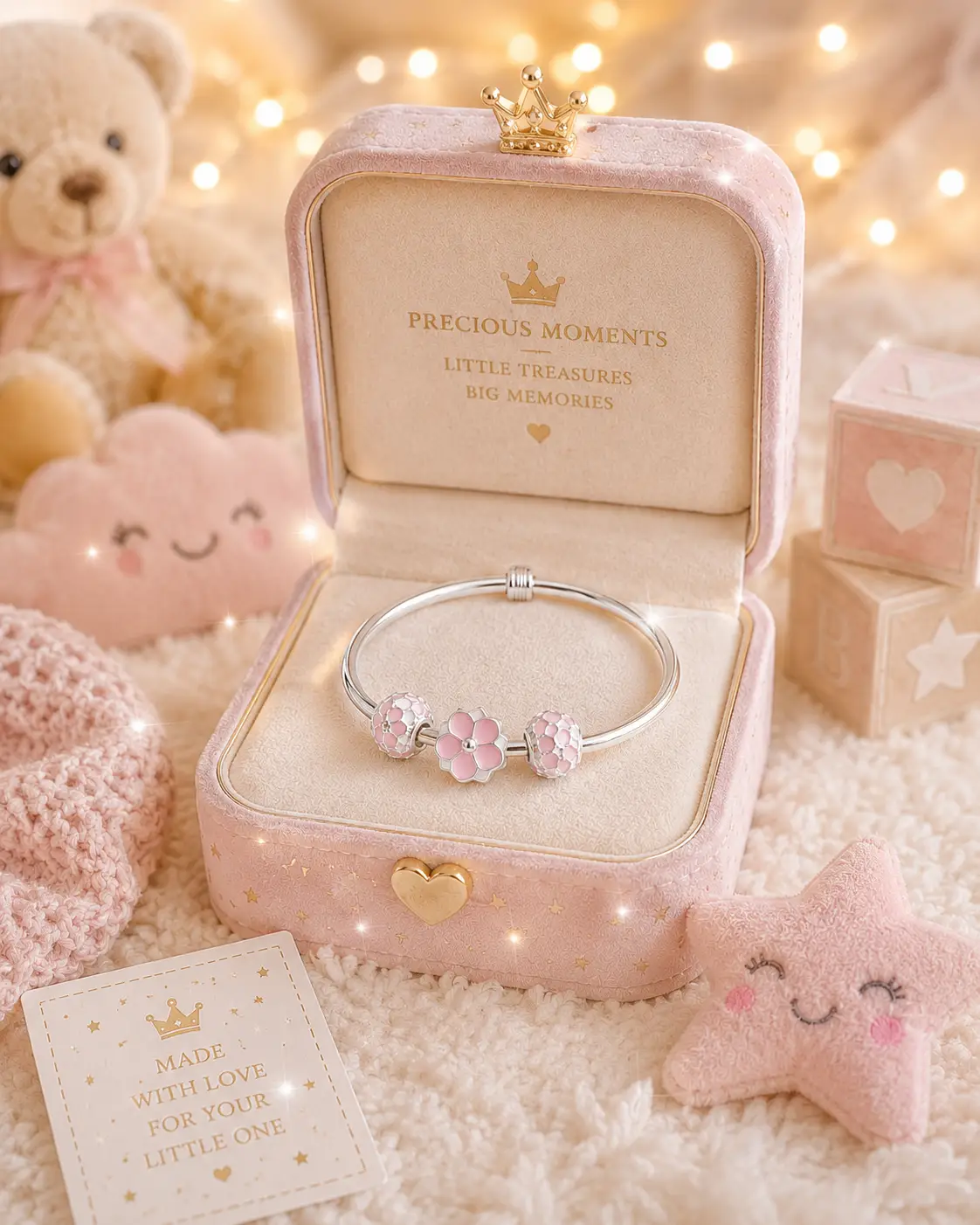 Beautiful 925 Sterling Silver Baby Bangle with beautiful pink flowers