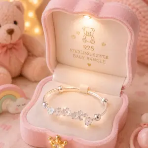Beautiful 925 Sterling Silver Baby Bangle with beautiful silver clustered row of flowers