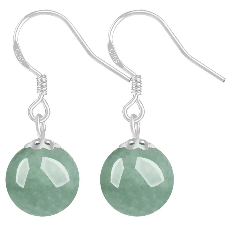 Natural A-grade Jadeite Bean Green Bead Drop Earrings S925 Silver Inlaid Jade Fashionable Women's Earrings - Image 3