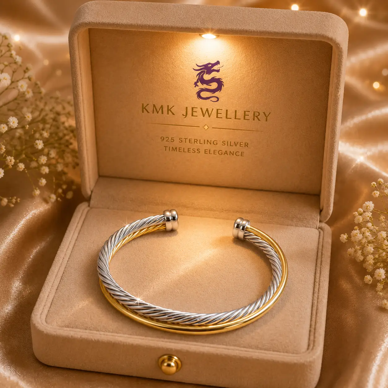 Designer 925 Sterling Silver Bangle 7.5mm Vintage Cable Bangle