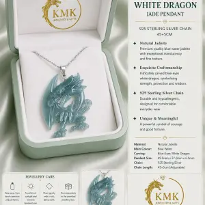 Natural Jadeite Blue Water Blue-Eyes White Dragon Jade Pendant Original Design Jewellery Gift