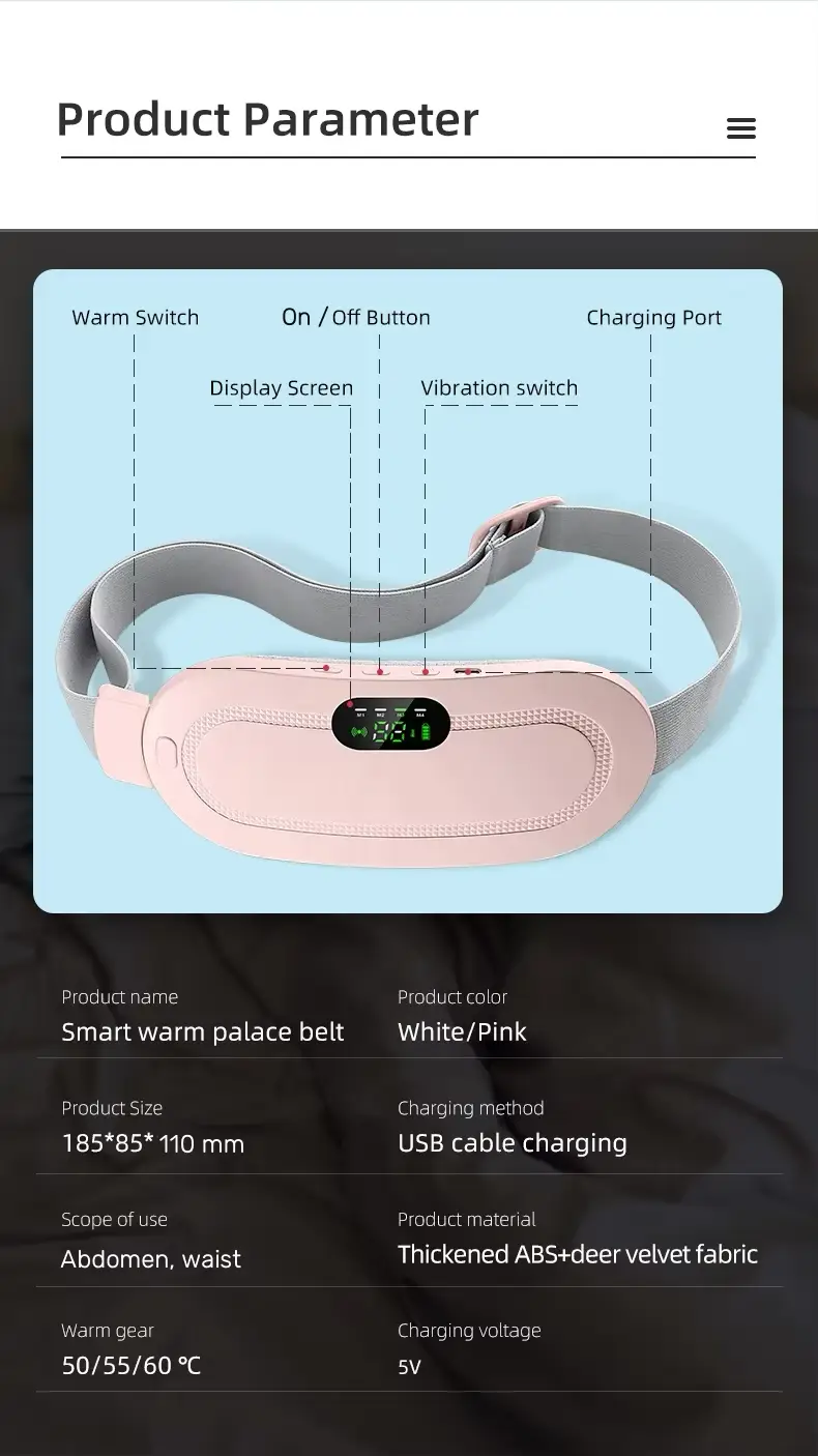Hot Compress Vibration Abdominal Massage Instrument Stomach Pain Cold Smart Relieve Period Cramp Pain Heating Warm Palace Belt - Image 2