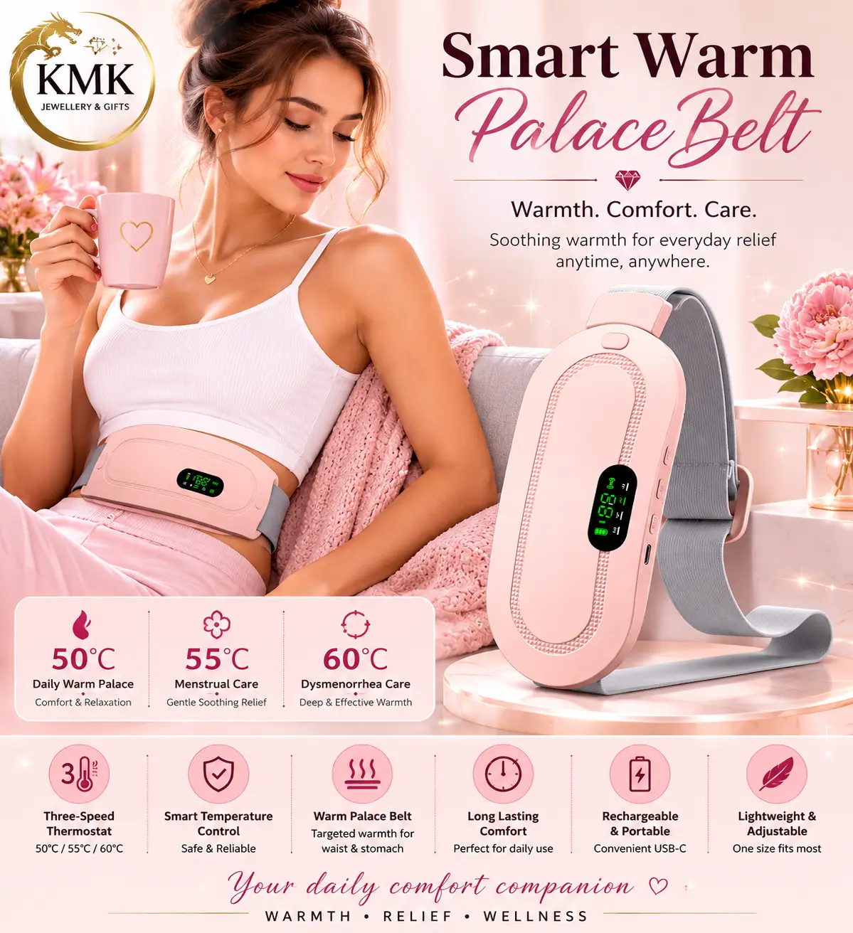 Hot Compress Vibration Abdominal Massage Instrument Stomach Pain Cold Smart Relieve Period Cramp Pain Heating Warm Palace Belt