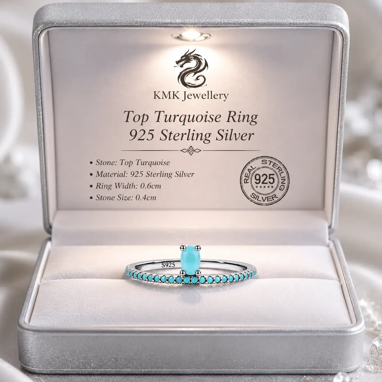 Oval Shape Blue Turquoise Ring 925 Sterling Silver and 925 Sterling Silver Lobster Clasp Blue Turquoise Stone Adjustable 2.5mm Tennis Bracelet - Image 7