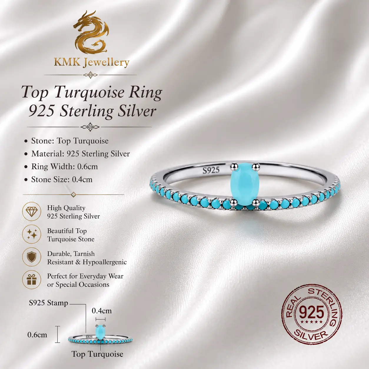 Oval Shape Blue Turquoise Ring 925 Sterling Silver and 925 Sterling Silver Lobster Clasp Blue Turquoise Stone Adjustable 2.5mm Tennis Bracelet - Image 6