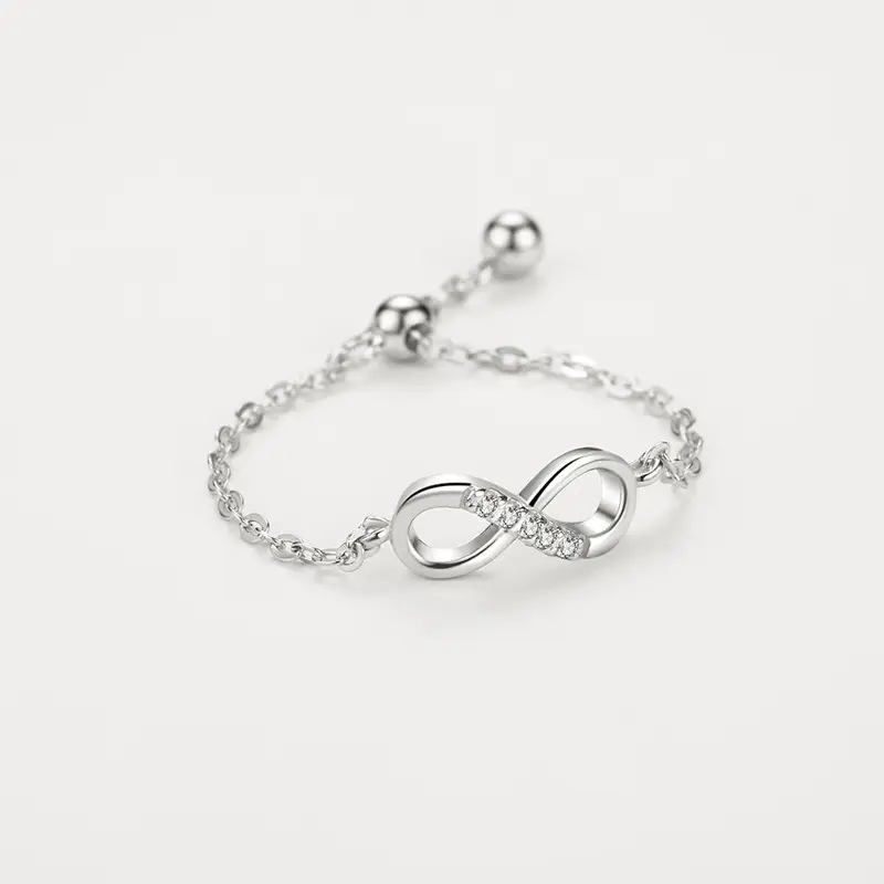 High Quality Waterproof Women's 925 Sterling Silver Chain Ring Waterproof CZ Zircon Infinity Symbol Ring Fine Jewellery - Image 10