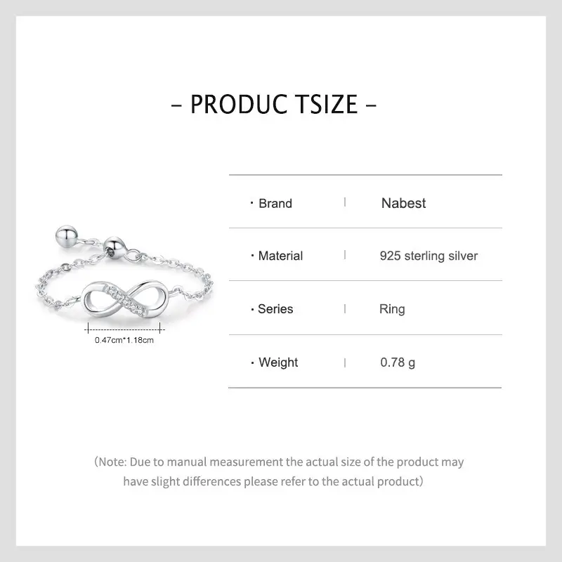 High Quality Waterproof Women's 925 Sterling Silver Chain Ring Waterproof CZ Zircon Infinity Symbol Ring Fine Jewellery - Image 6