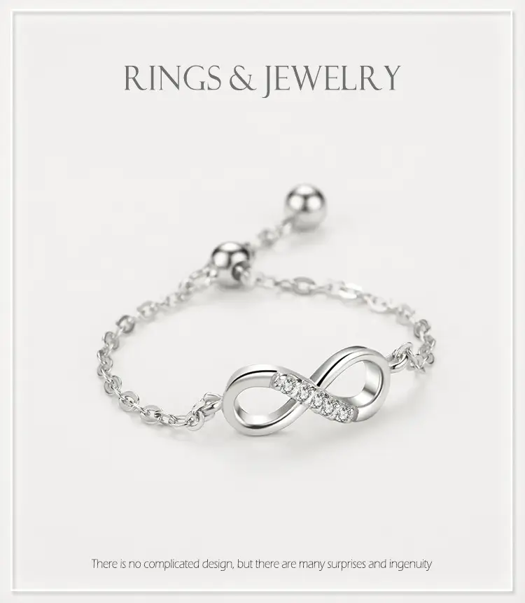 High Quality Waterproof Women's 925 Sterling Silver Chain Ring Waterproof CZ Zircon Infinity Symbol Ring Fine Jewellery - Image 9