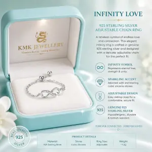 High Quality Waterproof Women's 925 Sterling Silver Chain Ring Waterproof CZ Zircon Infinity Symbol Ring Fine Jewellery