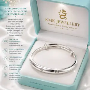 Beautiful 925 Sterling Silver Baby Bangle with little 4 leaf clovers