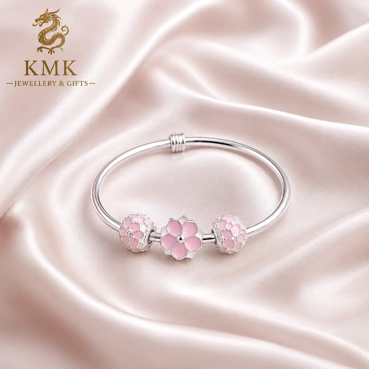 Beautiful 925 Sterling Silver Baby Bangle with beautiful pink flowers - Image 7