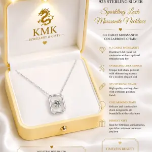 925 Sterling Silver Necklace Collarbone Chain Sparkling Lock 0.3 Carat Moissanite Necklace