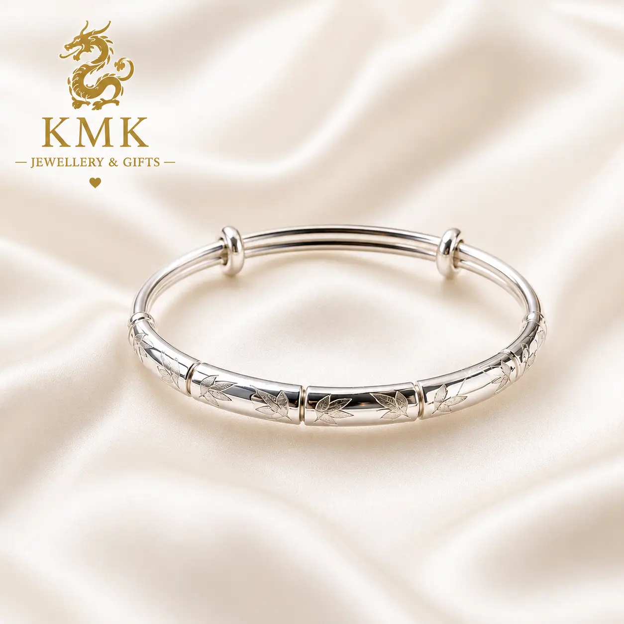 Beautiful 925 Sterling Silver Baby Bangle, beautiful a bamboo shape design with 3 leaf Pattern - Image 5