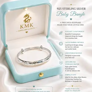Beautiful 925 Sterling Silver Baby Bangle, beautiful a bamboo shape design with 3 leaf Pattern