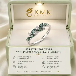 Natural Moss Agate Leaf Shape Ring 925 Sterling Silver