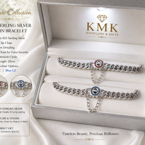 Private Collection – 925 Sterling Silver Red & Blue CZ Symbol Chain Bracelets