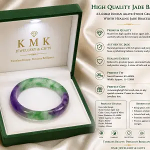 Natural Jade & Indian Agate Stone Bangle Bracelet – 63–64mm