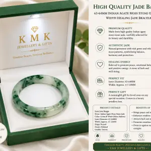 Natural Moss Agate Jade-Style Stone Bangle – 63–64mm