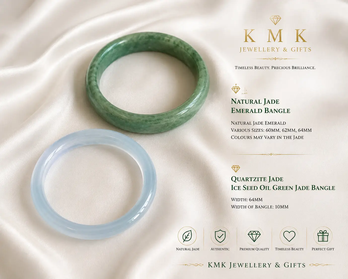 Natural Quartzite Jade Ice-Seed Oil Green Bangle – 64mm - Image 5