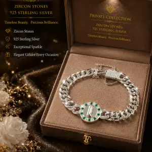 Private Collection – 925 Sterling Silver White & Green Zircon Statement Bracelet