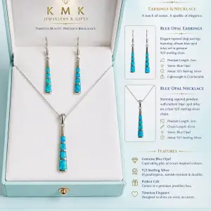 925 Sterling Silver Long Tassel Opal Necklace & Earrings Set