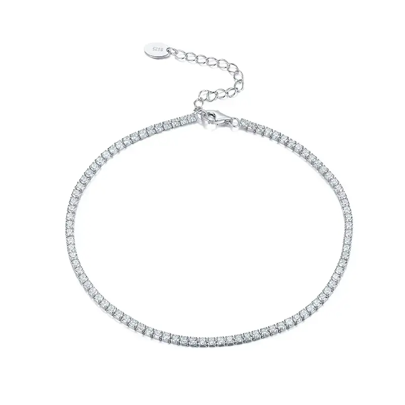 Women's 925 Sterling Silver CZ Diamond-Style Tennis Chain Anklet – 21.5+5cm - Image 7