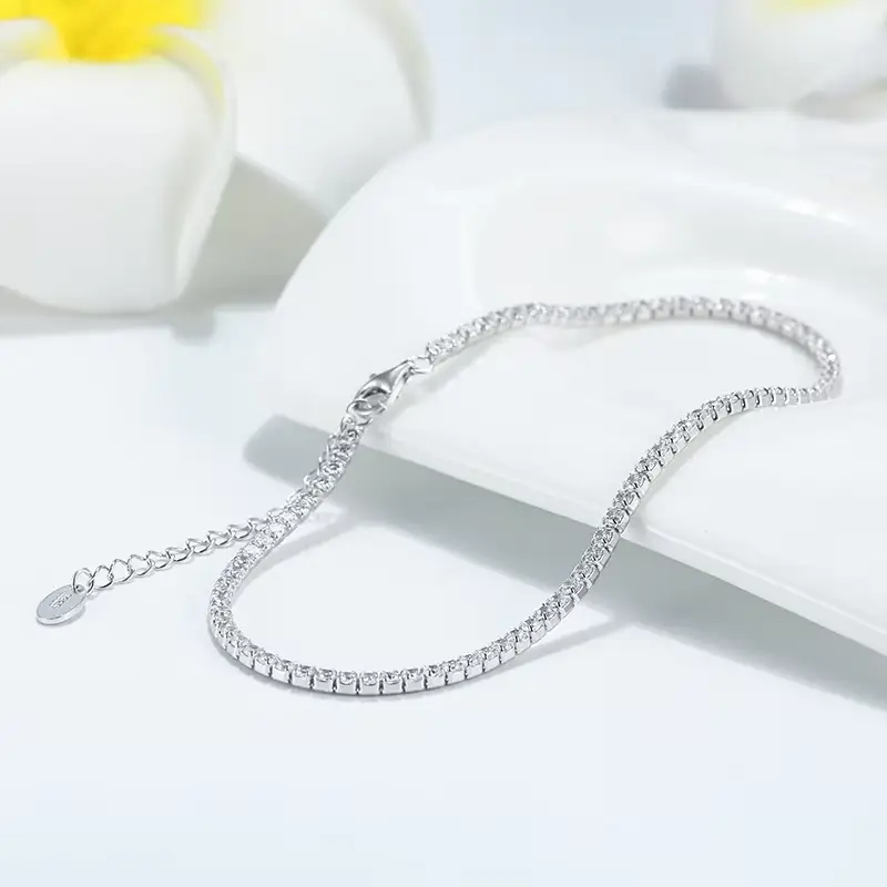 Women's 925 Sterling Silver CZ Diamond-Style Tennis Chain Anklet – 21.5+5cm - Image 5