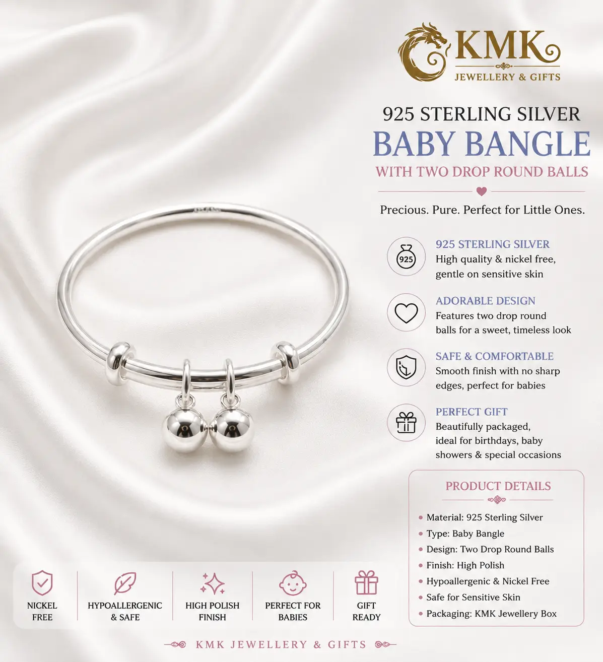 999 Sterling Silver Baby Bangles with Bells for Boys and the Girls - Image 3