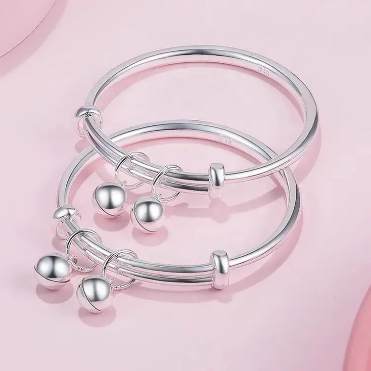 999 Sterling Silver Baby Bangles with Bells for Boys and the Girls - Image 5