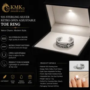 925 Sterling Silver Retro Open Adjustable Toe Rings for Women Summer Fashion Hollow Twist Pattern