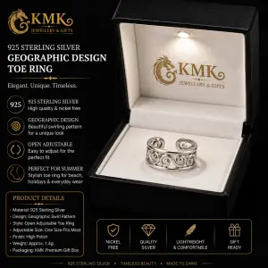 925 Sterling Silver Geographic adjustable Toe ring